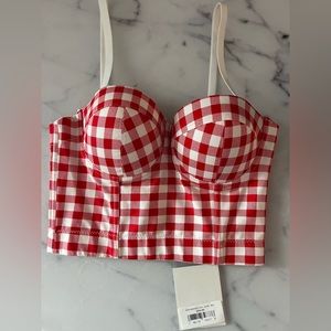 Red and White Gingham Bustier Top